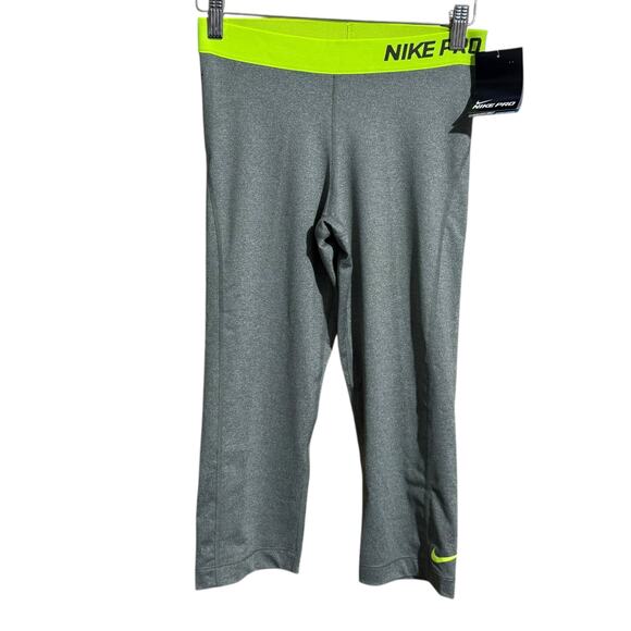 NWT Nike Pro Gray & Yellow Dri-Fit Competition Base Layer crop leggings Medium - Picture 1 of 9